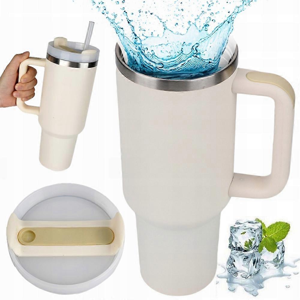Large Capacity Thermal Mug With A Handle And A Straw, 1.18l, For Tea, Coffee