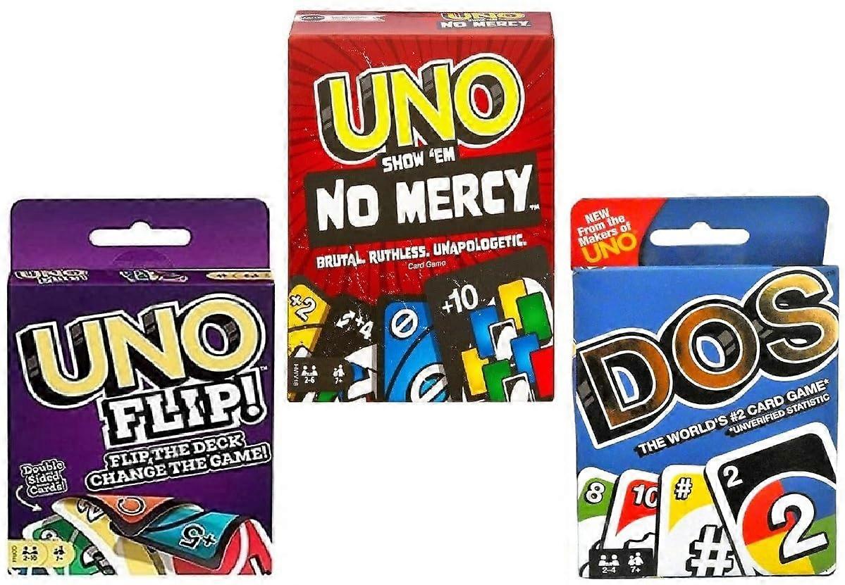 Uno No Mercy, Flip and Dos Card Game, Combo Pack of 3