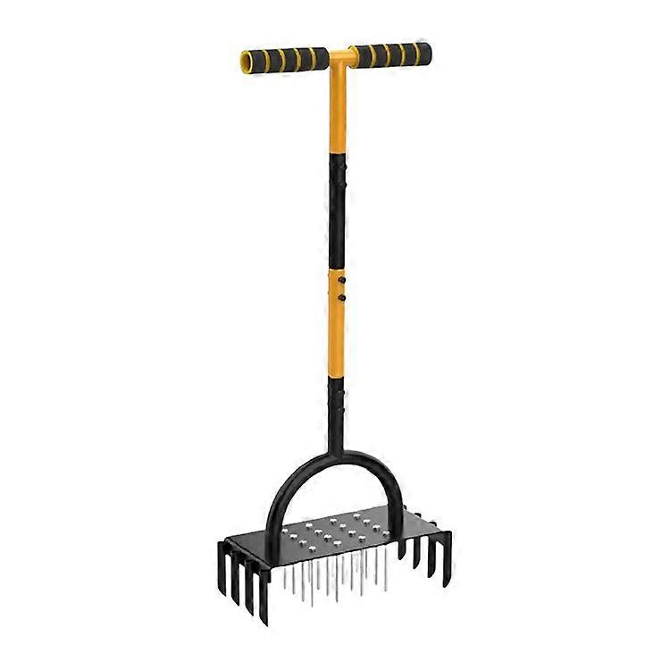 2 In 1 Lawn Aerator and Coring Tool with 16 Iron Spikes and 8 Cores Manual Dethatching Soil Aerator Lawn Yard Tool