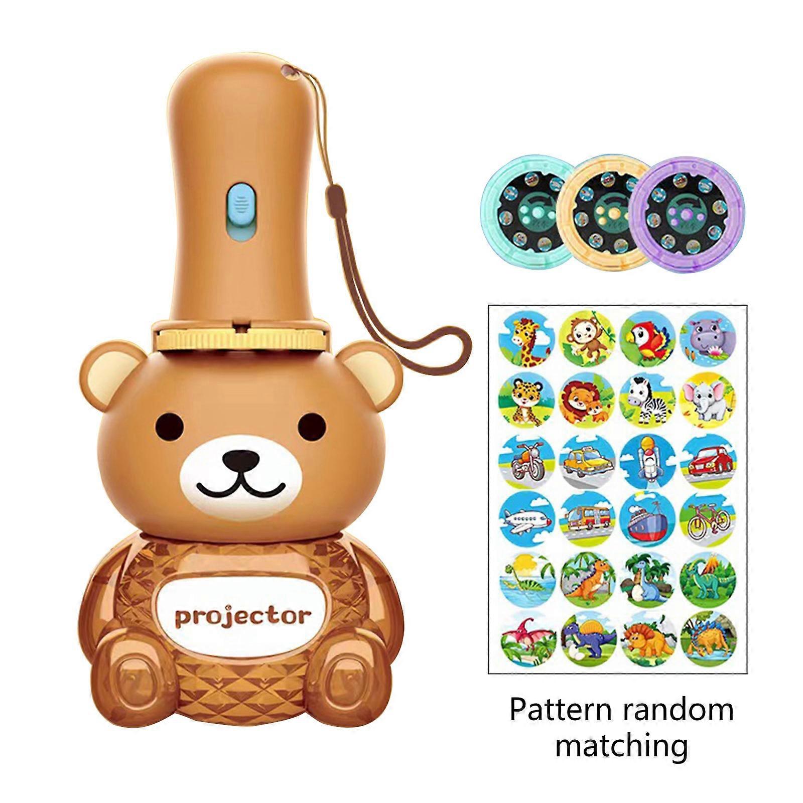 Slide Projector Flashlight with 24 Random Pattern Kids Portable Torches Educational Learning Preschool Toy for Girl Boy brown bear