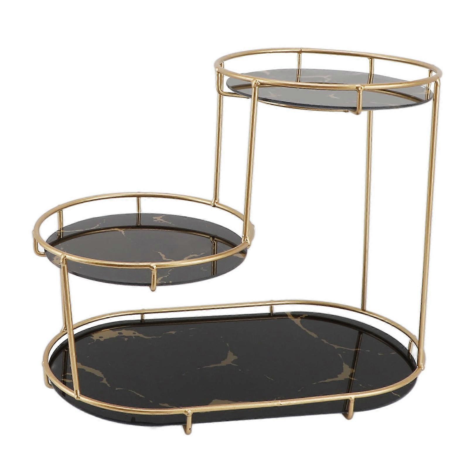 Luxury Bathroom Countertop Storage Rack Multi-Tier Organiser for Makeup Accessories Black Marble Design Metal Frame Durable Elegant Styl
