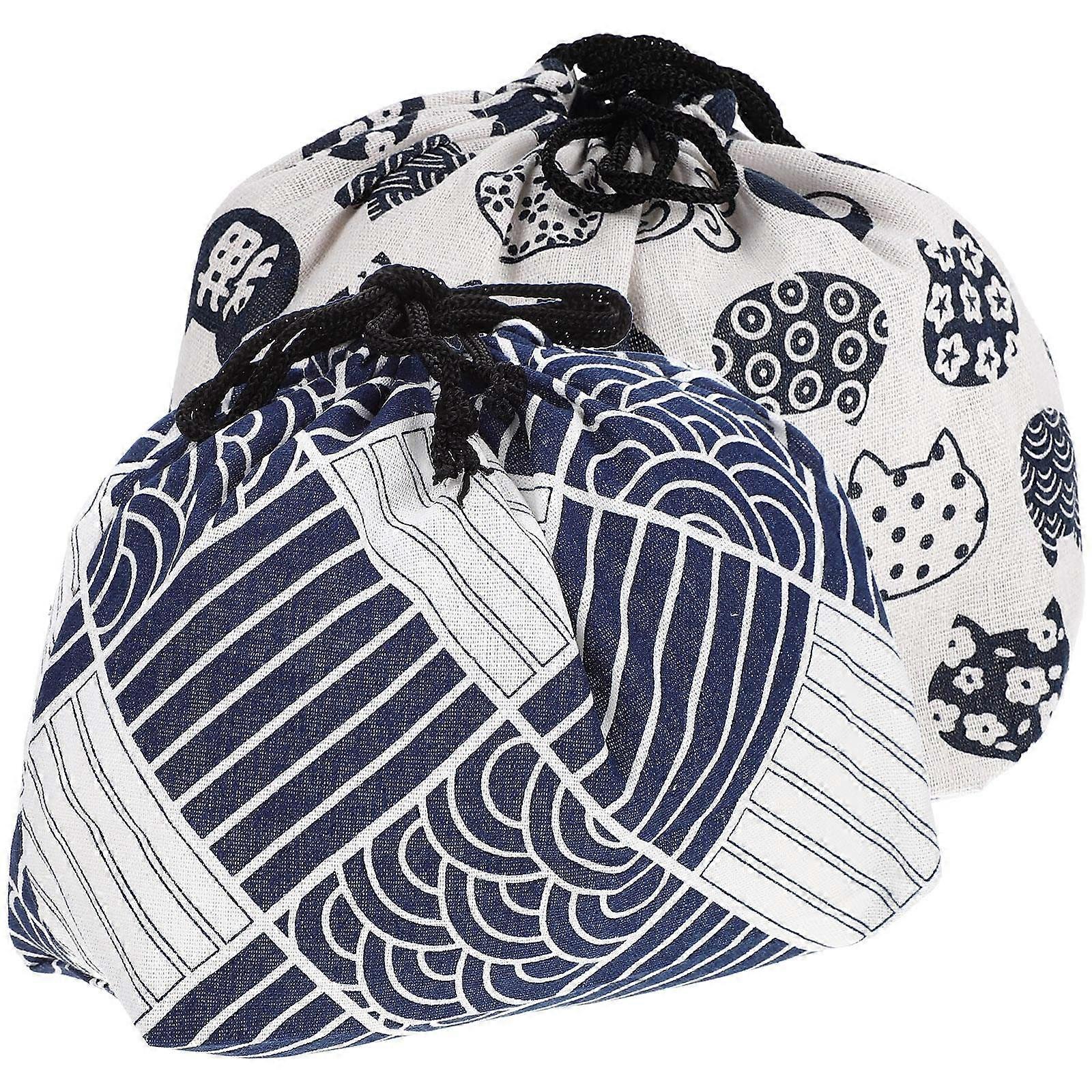 2Pcs Drawstring Lunch Bag Portable Lunch Bag Reusable Bag Student Lunch Box Bag