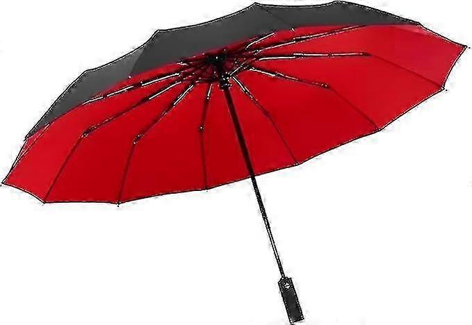 Mens Black Brolly Strong Windproof Double Layer Big Umbrella Sturdy Compact Automatic Lightweight
