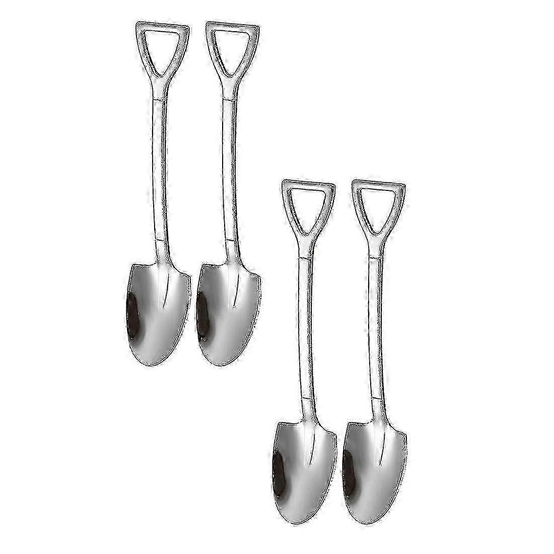 Stainless Steel Spade Spoon Set, Creative Shovel Fork Kit, 4pcs Silver Tableware