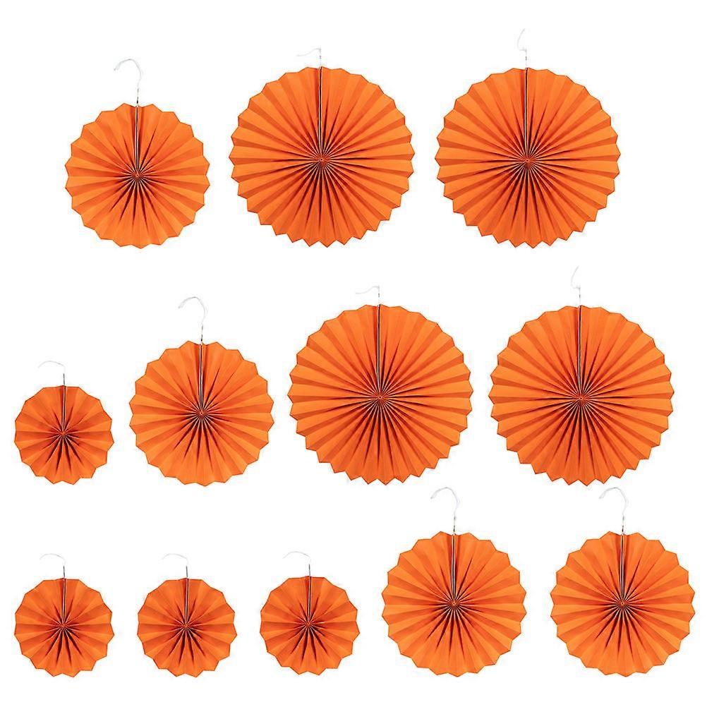 Halloween Folding Fan Hand Fan Folding Orange 40X40CM Paper Square Halloween Theme School 12Pcs