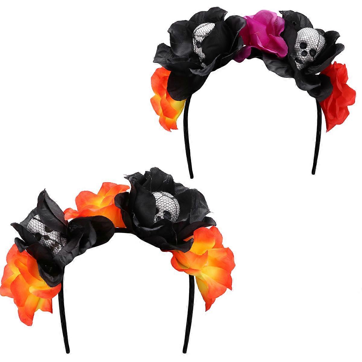 Halloween κρανίο headband κοστούμι αξεσουάρ για τις γυναίκες μαύρο ύφασμα αποκριών κόμμωση 2Pcs