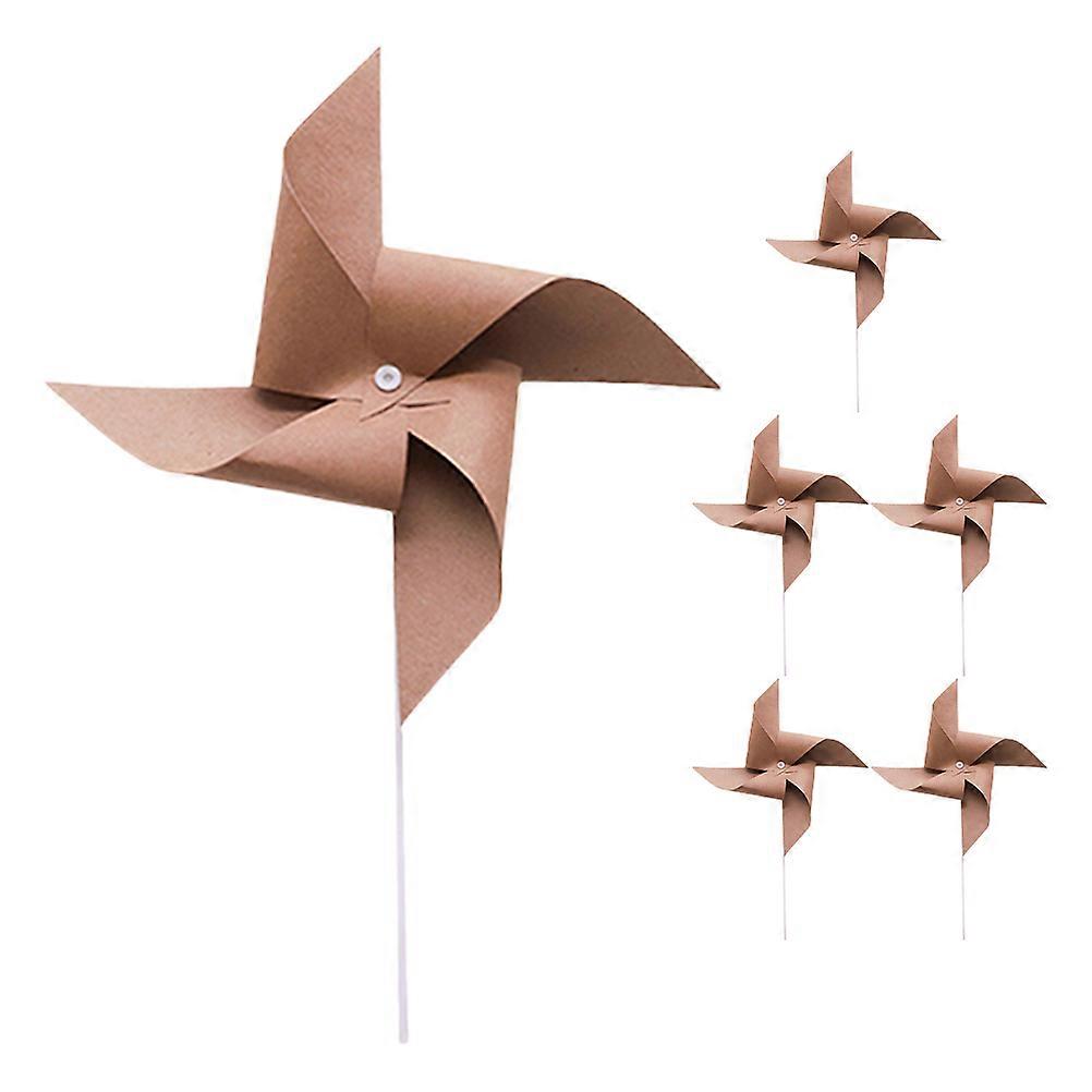 Pinwheel Decorations For Party Handheld Windmill Forest Style Khaki Color Photo Props 6Pcs