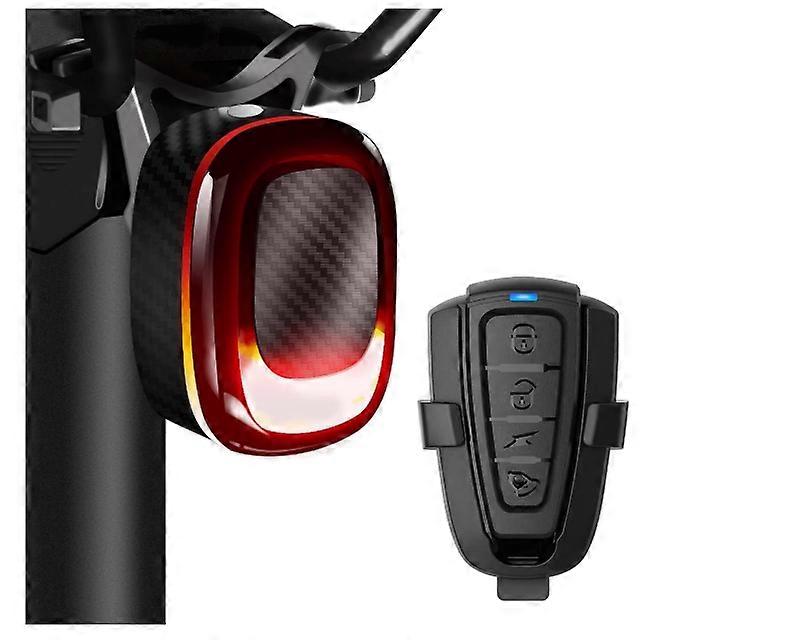 Wireless Remote Bicycle Rear Light USB-C Rechargeable Smart Motion Anti Theft Taillight with Loud Horn Red Led Flashing Lights Waterproof (Black)