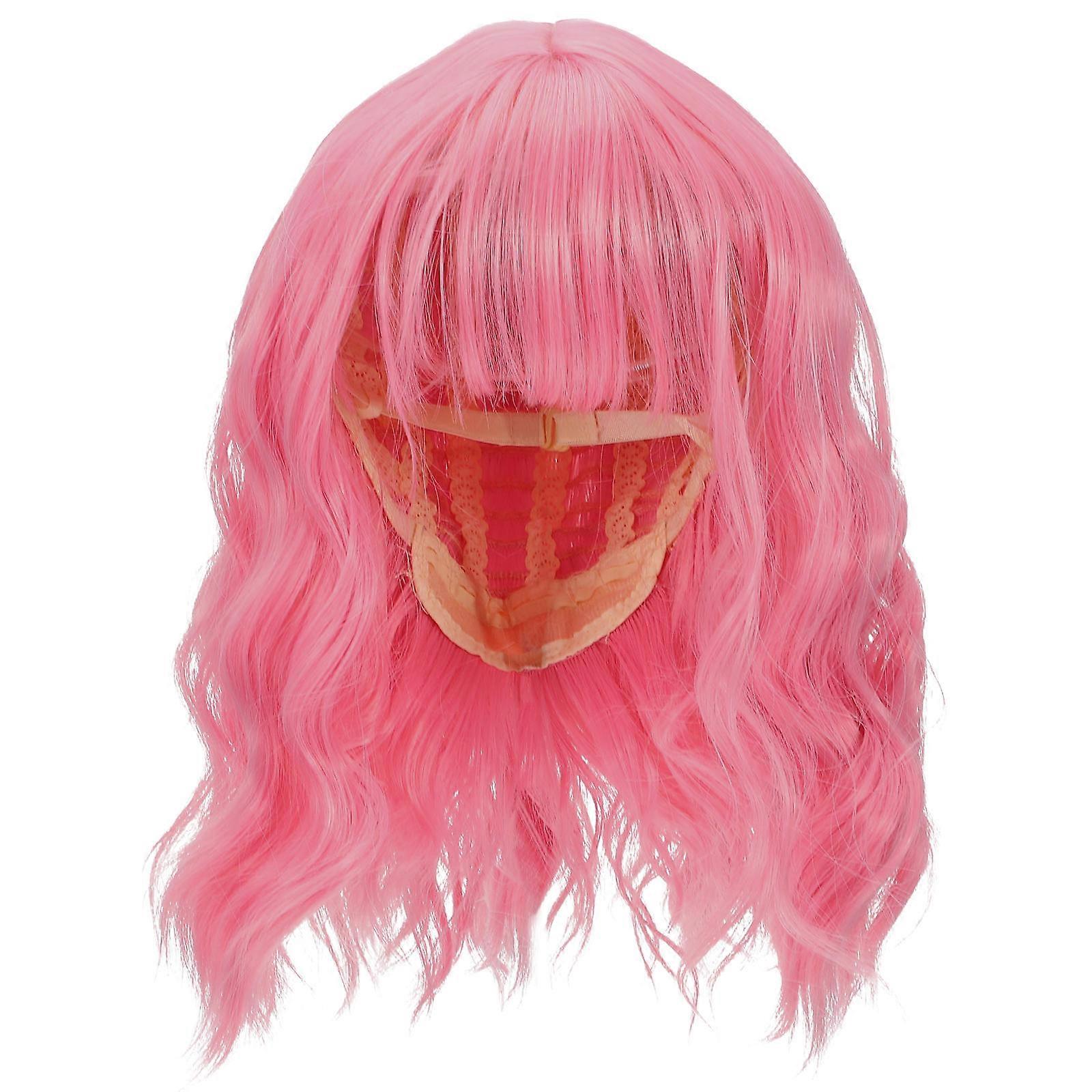 Here's a refined product description for your **Short Pink Wig with Bangs (Wavy Curly Shoulder Length Wig)**, tailored for women and ideal for daily