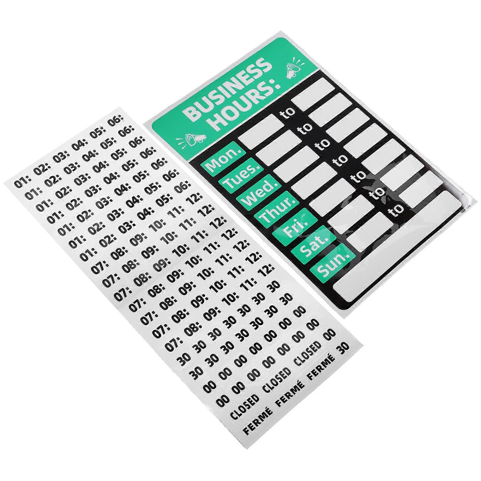 Businesses Hours Sign Opening Hours Sign Stickable Design PVC Removable Writing 2Pack