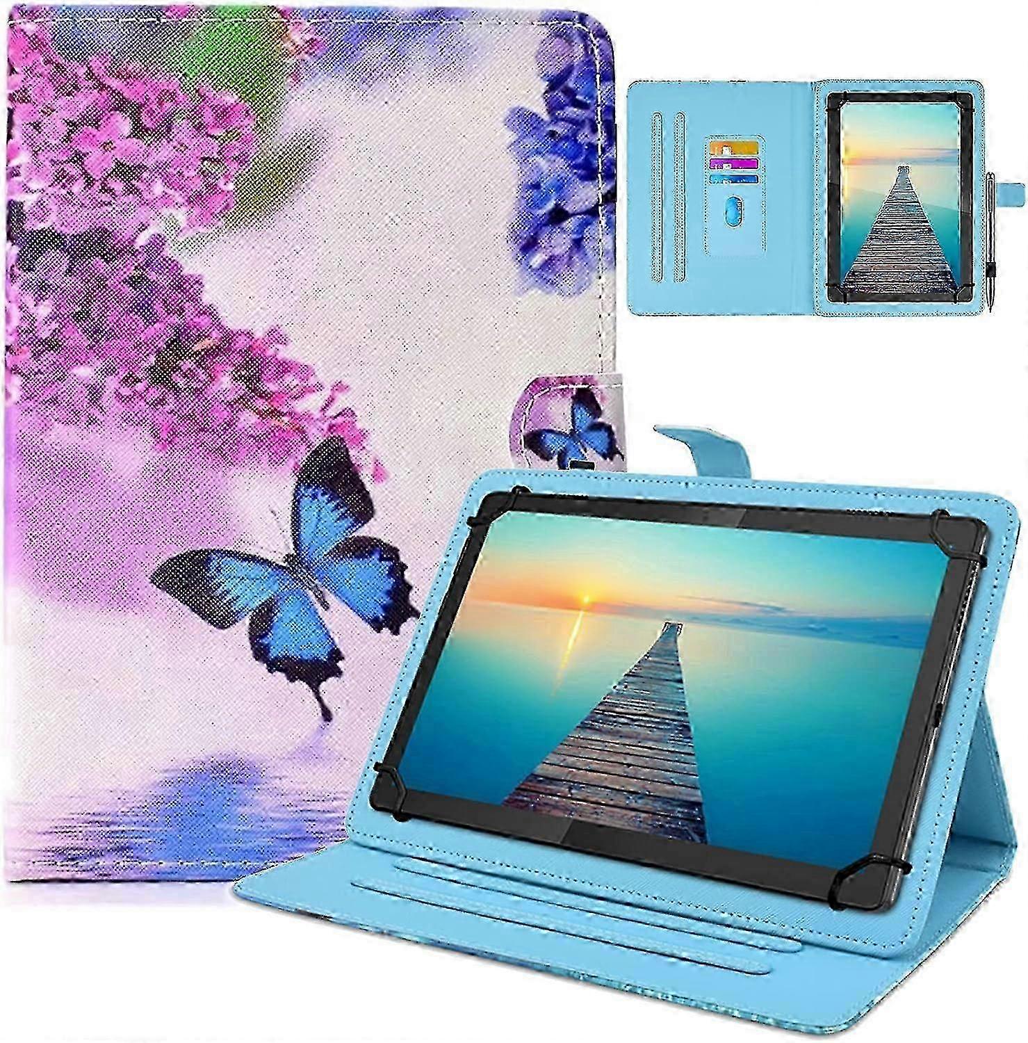 Universal 10 Inch Tablet Case, 10.1 Inch Tablet Cover, Protective PU Leather Folio Case with Multi-angle Viewing Stand and 3 Card Slots for