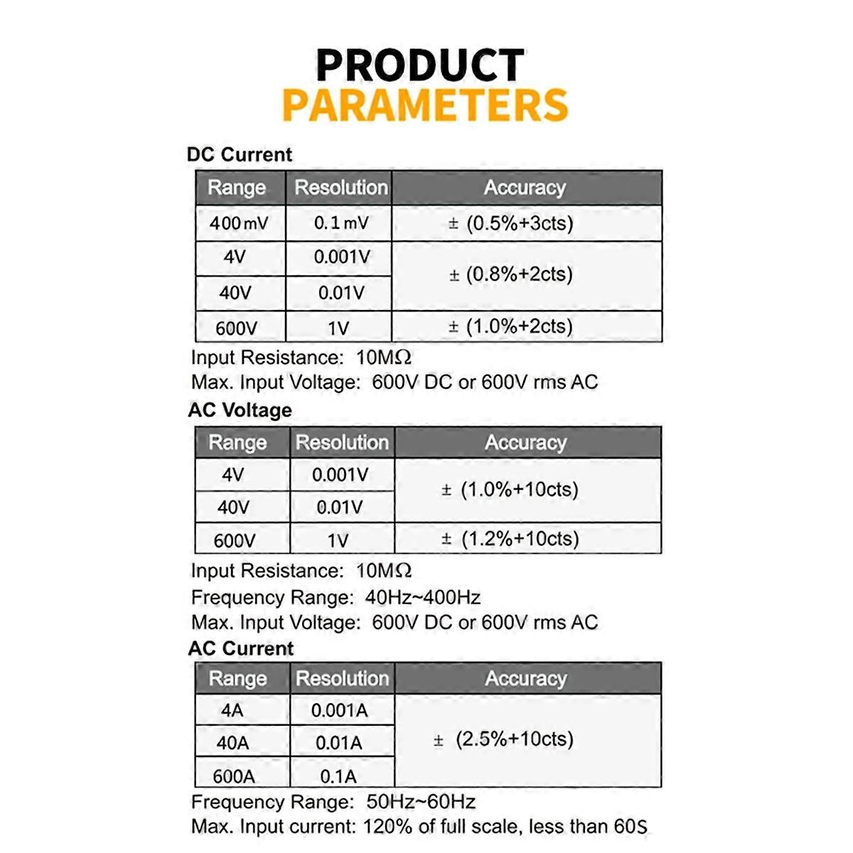 -40 Clamp Meter Digital Multimeter AC DC Voltage 600V AC 600A Diode