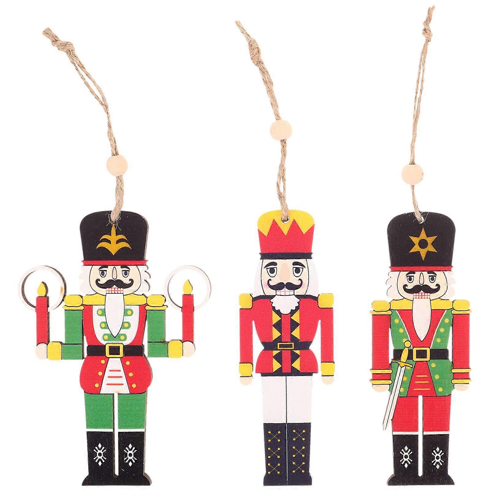 3Pcs Nutcracker Puppet Christmas Wooden Pendants Xmas Tree Hanging Decorations