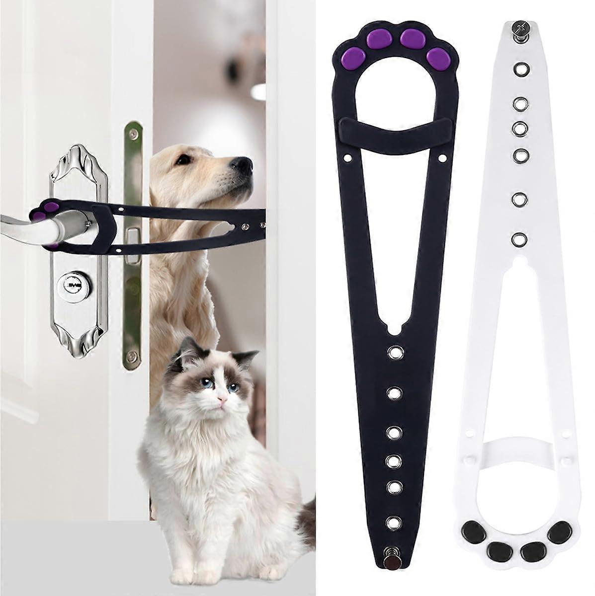 Cat Door Latch Pack of 2 Adjustable Door Locks for Pets, Strong Flex Door Stopper, Keeps Dogs and Babies Away from Cat Food and Litter Tray