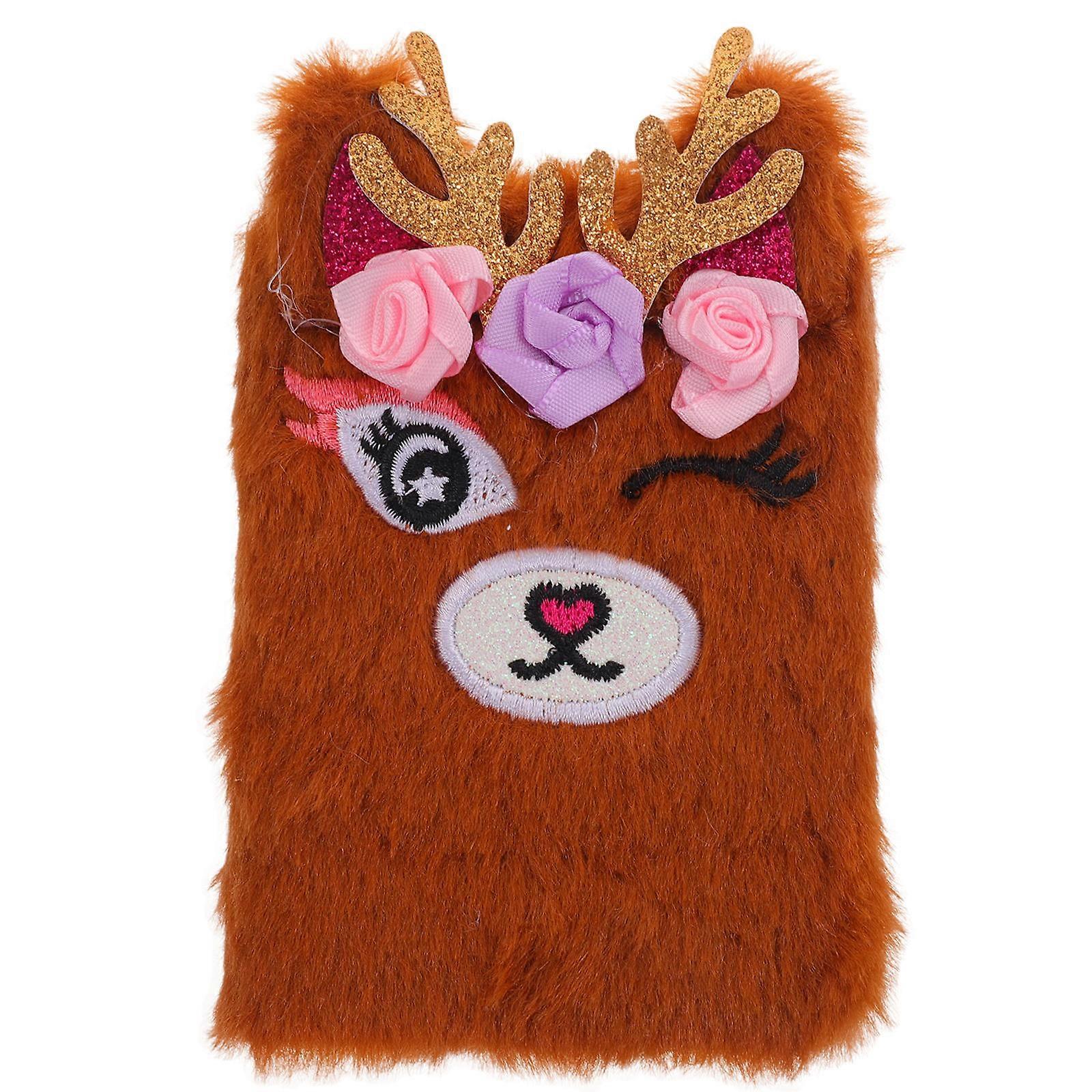Cartoon Journal Book Notebook For Girl Daily Use Writing Cartoon Plush Deer Pattern Mini Portable Pocket-Sized 1Set