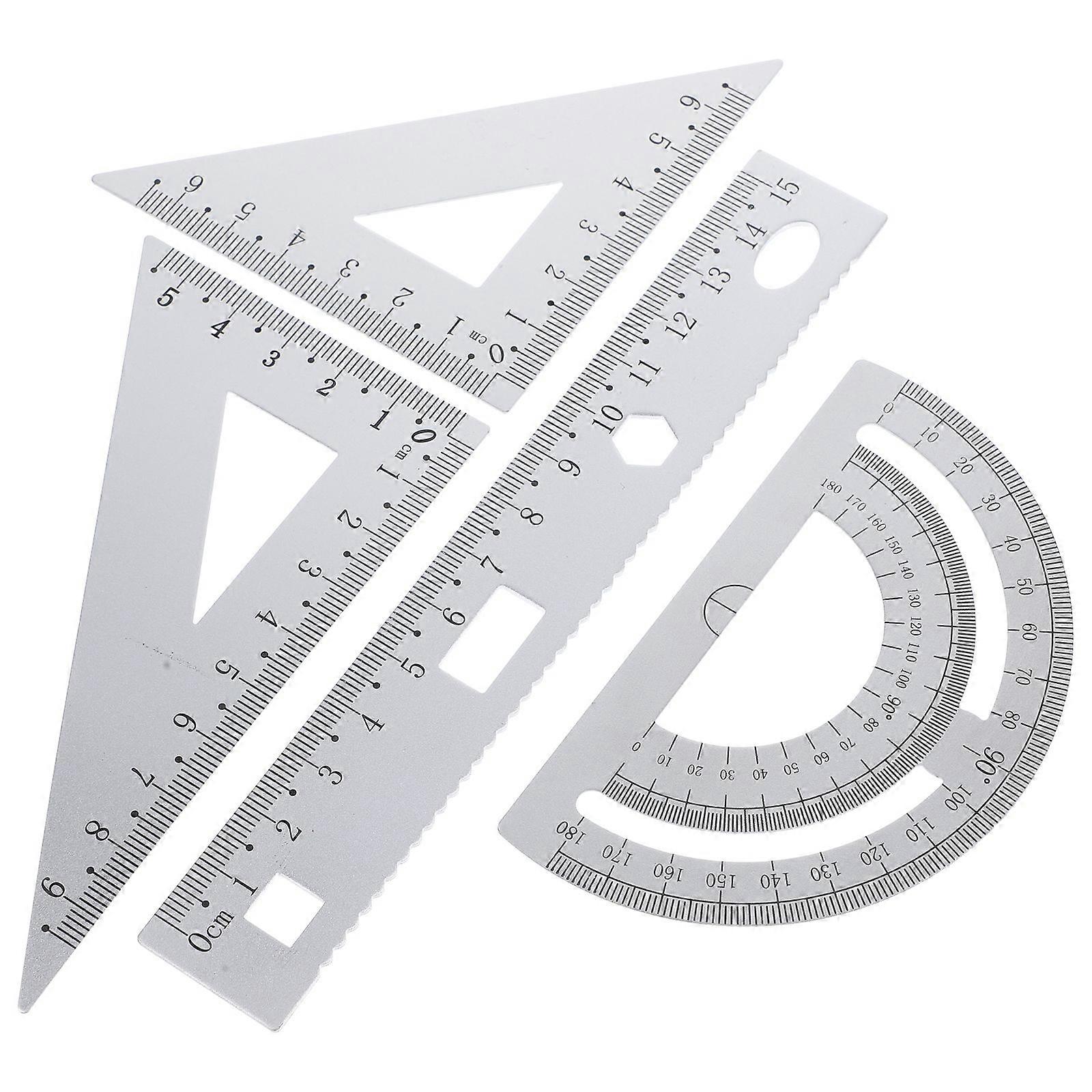 1 Set of 4PCS DIY Metal Ruler Sturdy Office Metal Ruler Ruler Stationery Set Triangular Plate Protractor Testing Ruler for Pupils Students Silver