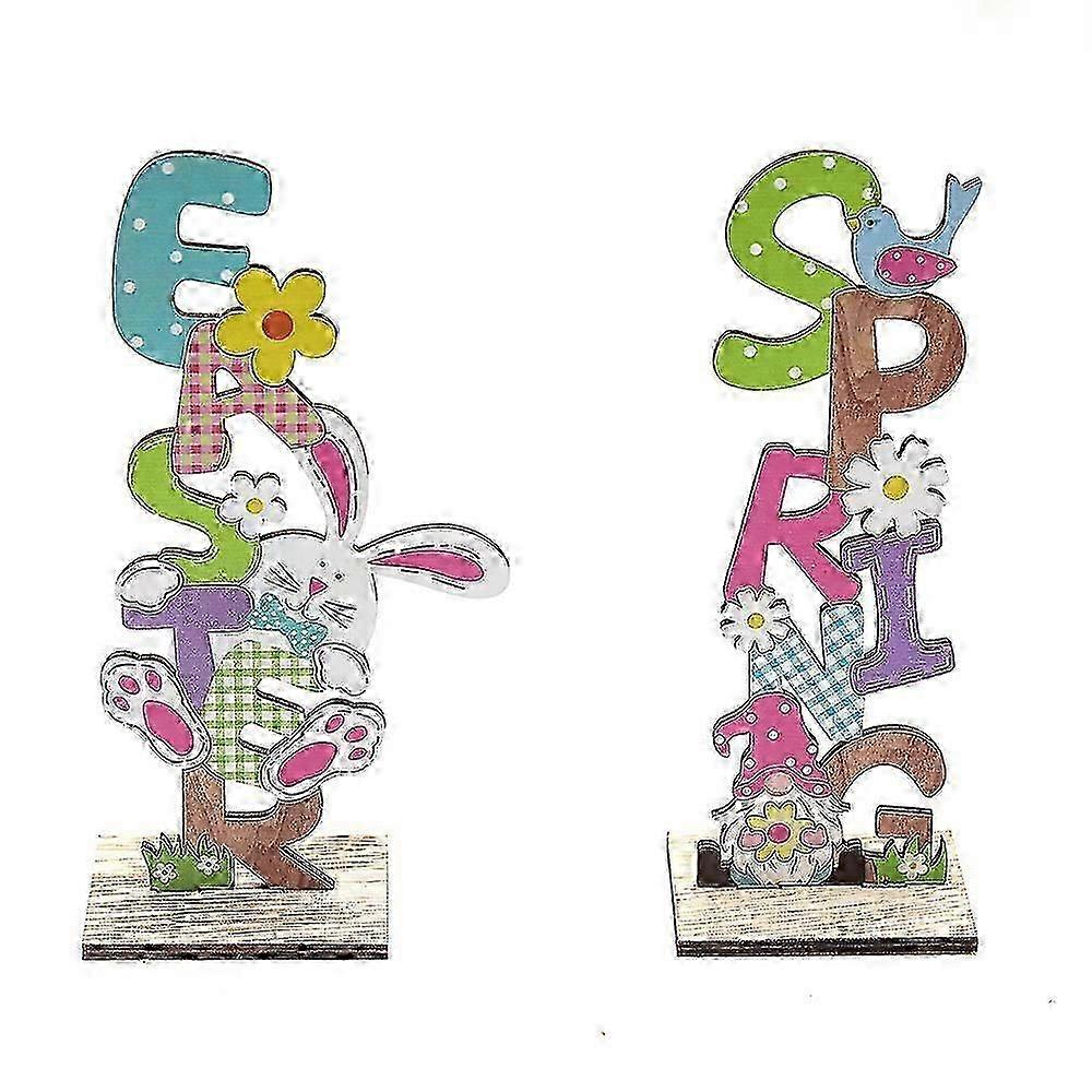 Easter Tabletop Wooden Decor Ornaments 2pcs for Table Decoration