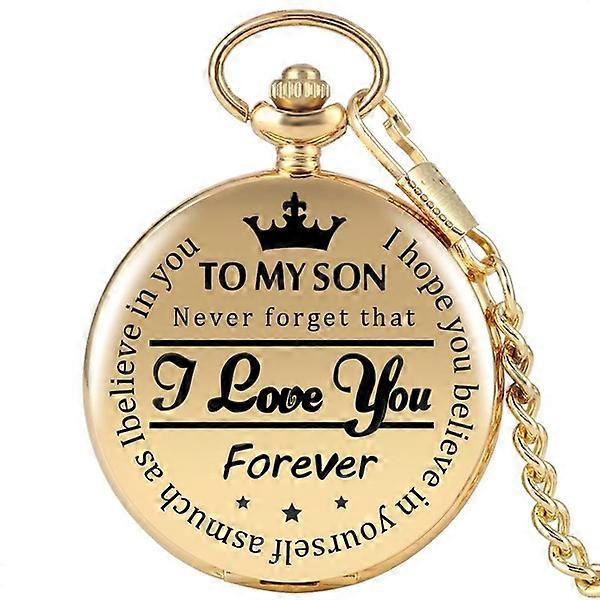 Steampunk Pocket Watch Personalized To My Son I Love You Forever Theme Quartz Movement Clock to Boy Kid with Pendant Chain