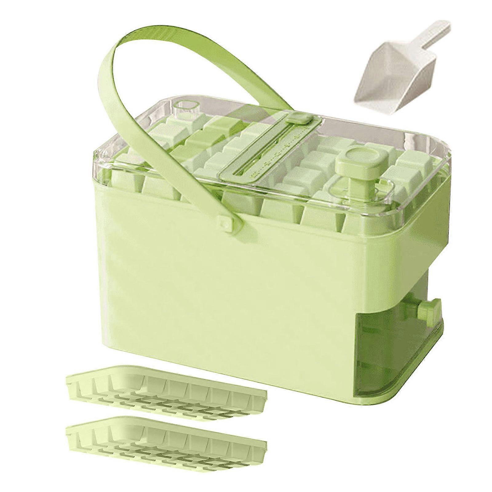 Plastic Ice Maker Reusable Press Type Ice Box with Lid and Bin Refrigerator Ice Mold Easy Press to Release Ice