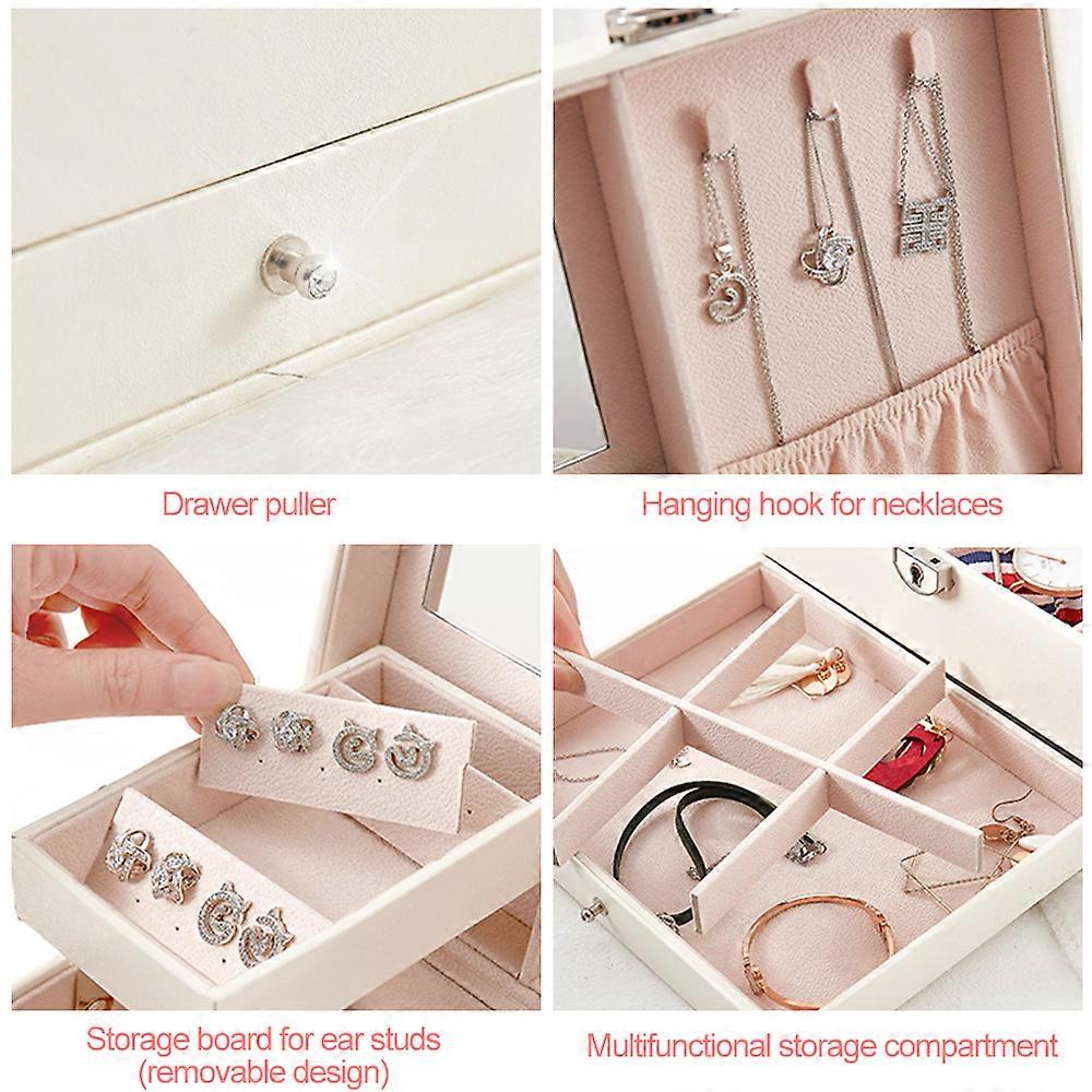 Lockable leather multi-layer jewelry box large capacity jewelry storage box multi-function jewelry box black
