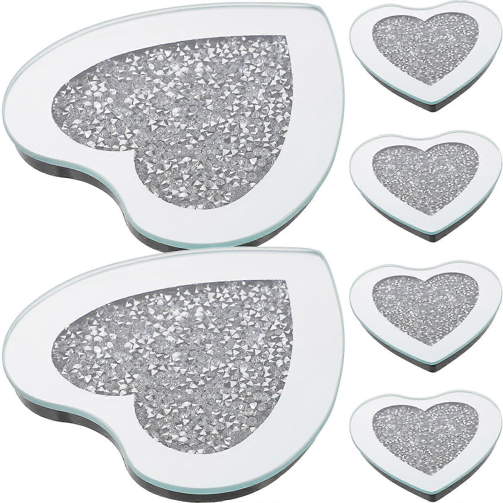Heart Shaped Saucer Glass Table Coasters For Drinks Hotel Use 6Pcs