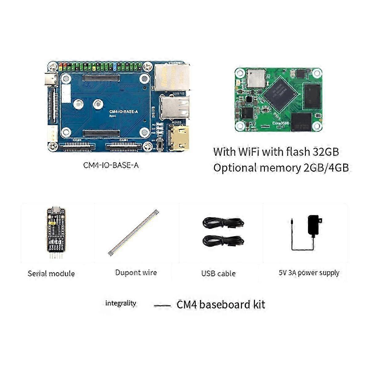 Core3566 Module Kit With Rockchip Rk3566 Quad-core Processor, For Cm4 2gb+ 32gb Emmc With Wifi Eu Plug