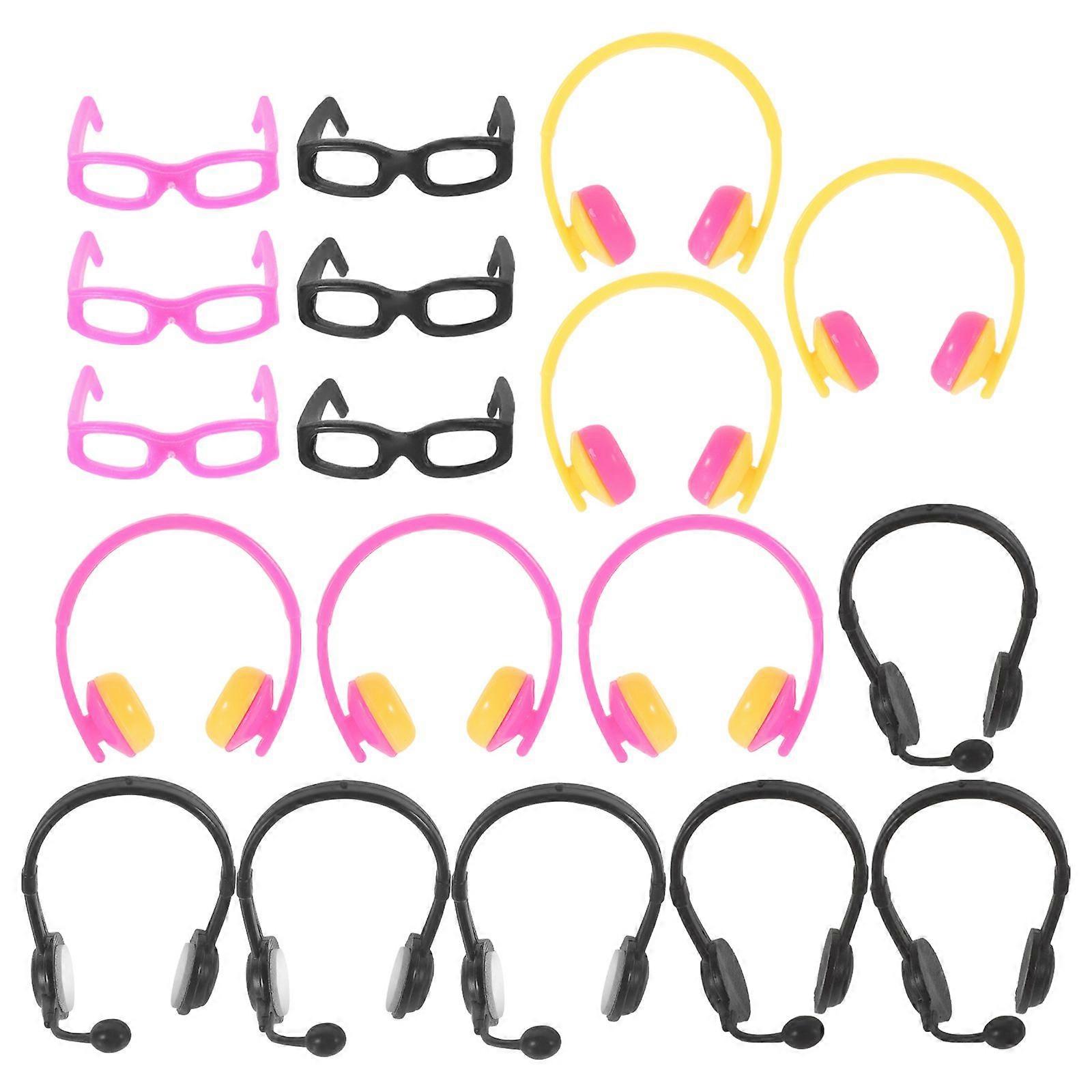 18pcs Puppe Ankleidebrille Entzückende Mini-Puppe Kopfhörer Puppe Headsets Requisiten