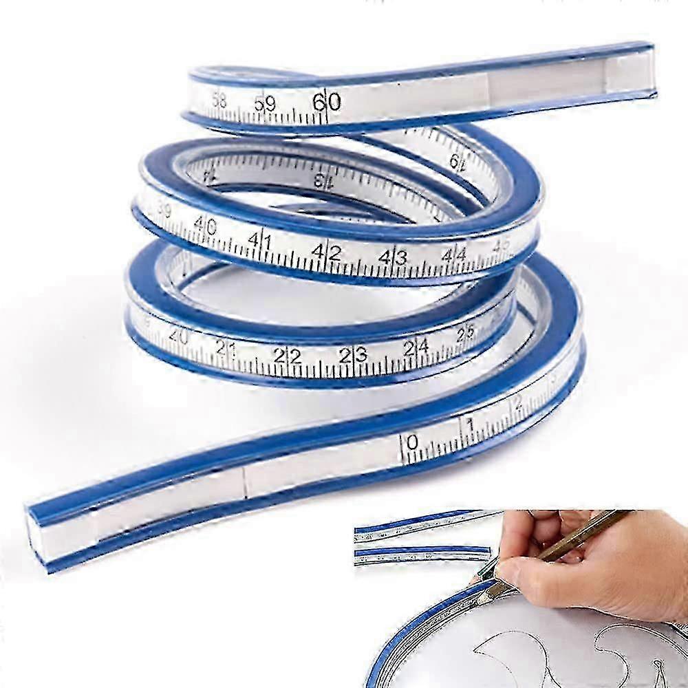 2PCS Flexible PVC + Metal Ruler 60cm Bendable Curve Ruler Clearly Flexible Curve Ruler Two Climbing Portable for Office School Studio Technical Drawin