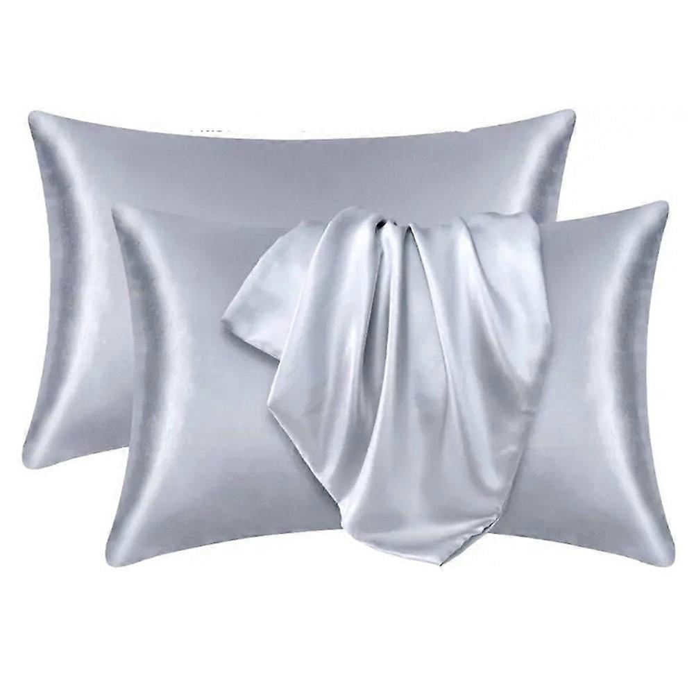 2Pcs 40x40cm Smooth Satin Silk Pillowcase Solid Color Pillow Cover Home Bedding