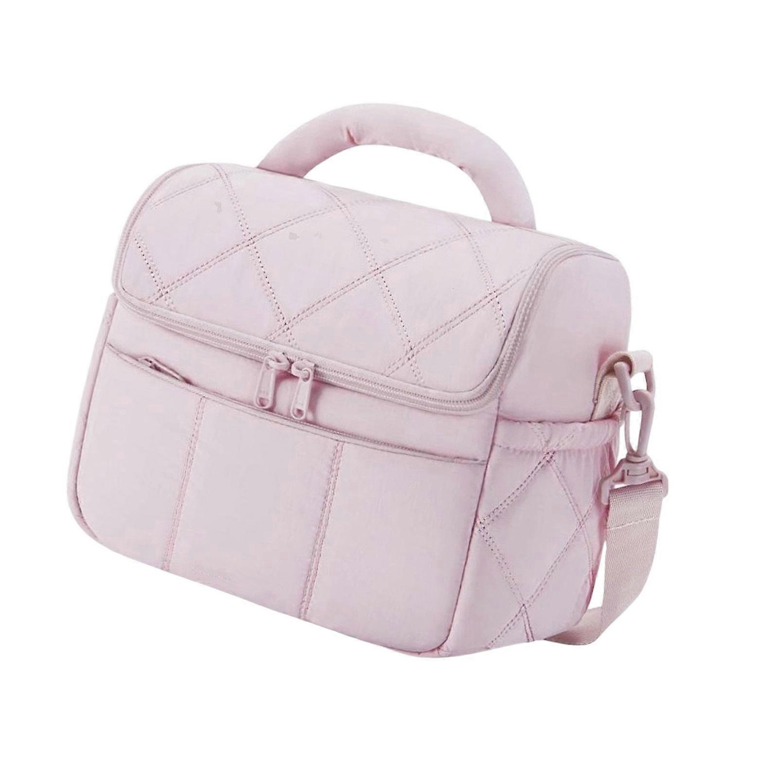 Insulated Lunch Bag With Leakproof Compartment Flexible Nylon Construction Shoulder Strap Design Temperature Control  Pink