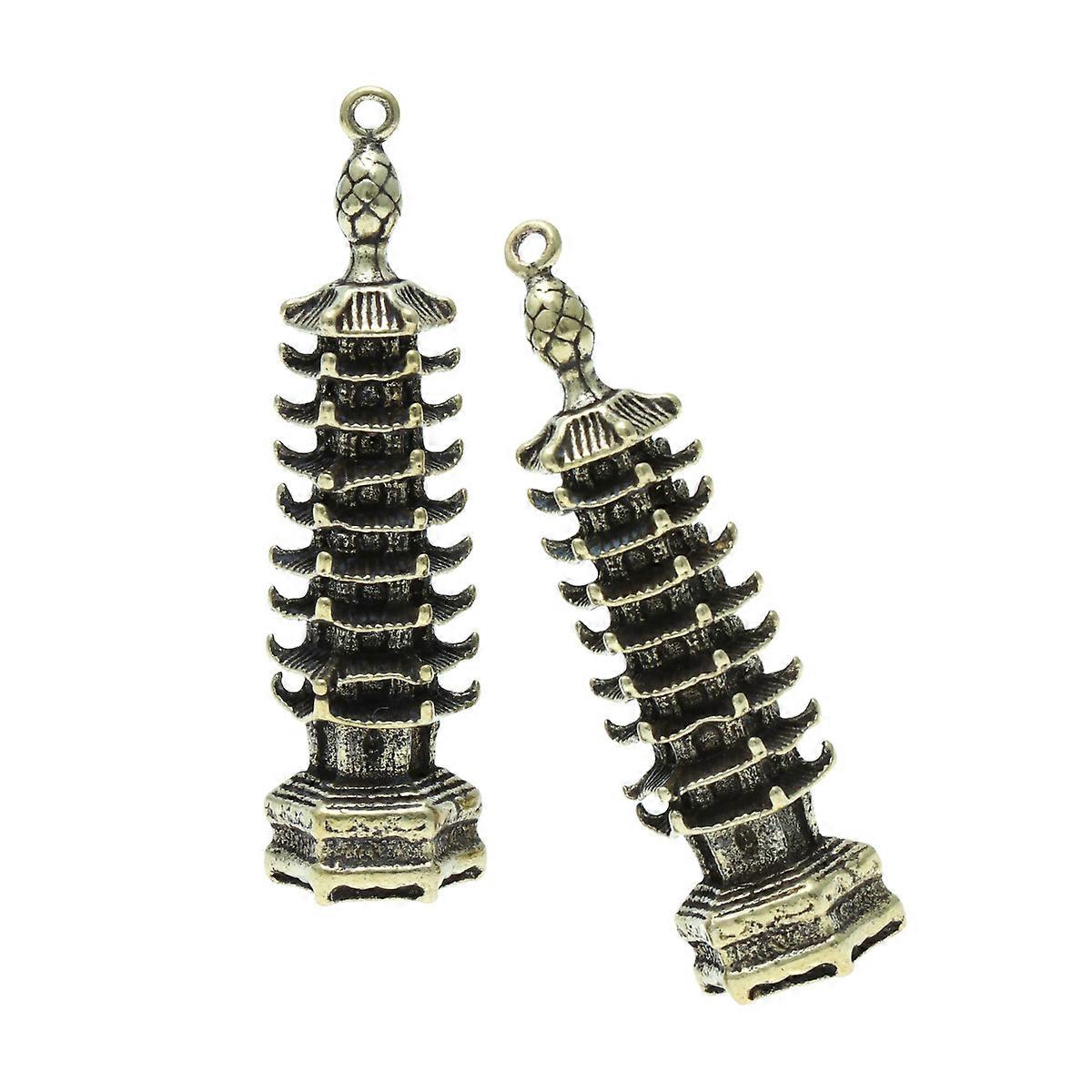 2pcs Buddhist Keychains Brass Key Pendants for Decoration Coffee Color 2pcs