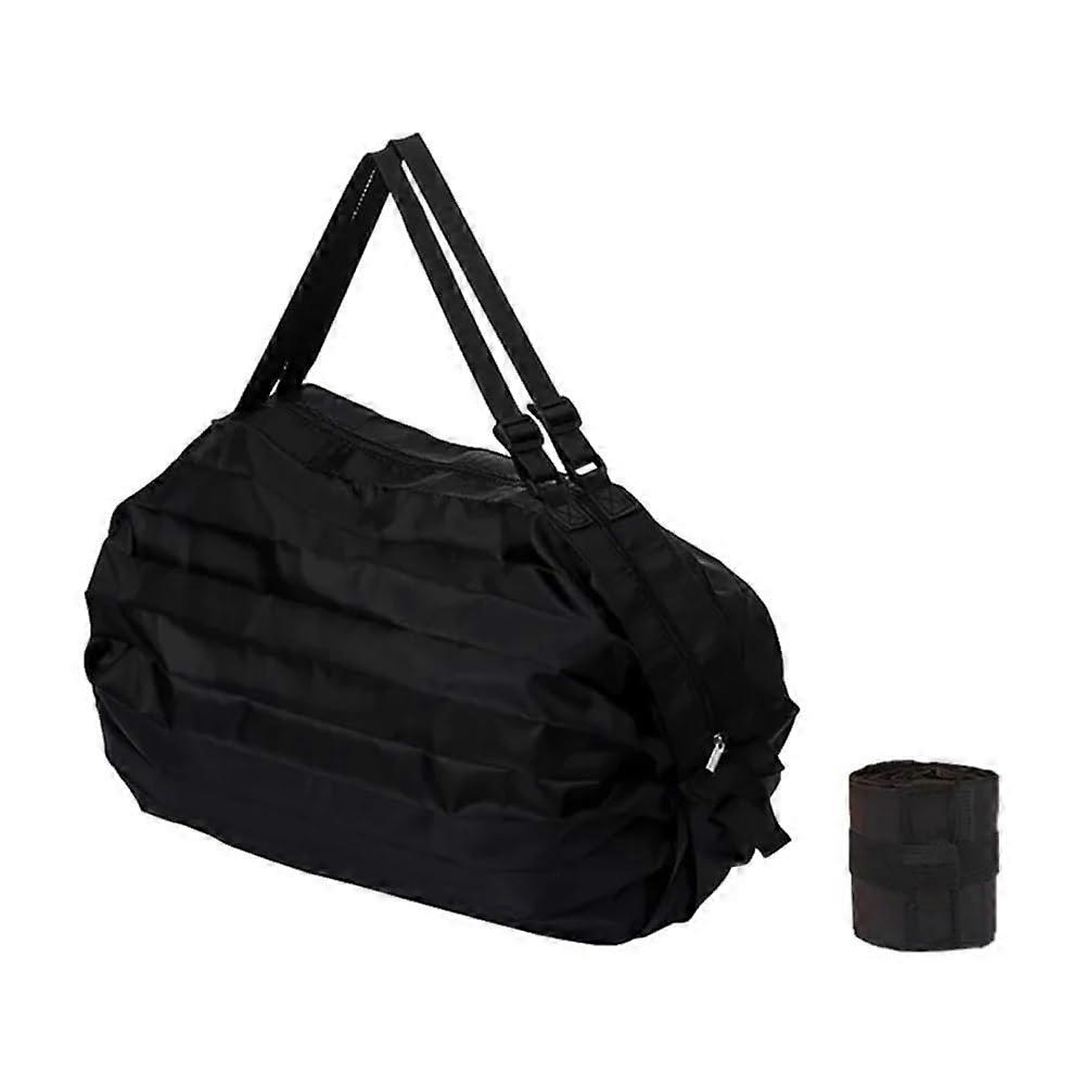 Foldable Shopping Bag with Large Capacity, Eco-Friendly, Reusable, Portable Travel Tote Shoulder Handbag, Black, 2-Pack