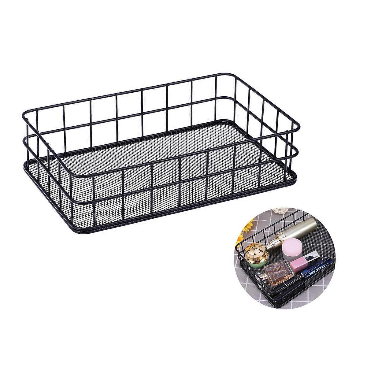 Metal Mesh Storage Baskets Rectangular Simple Design Wrought Iron Home Use Office Kitchen Organizer 1Pack