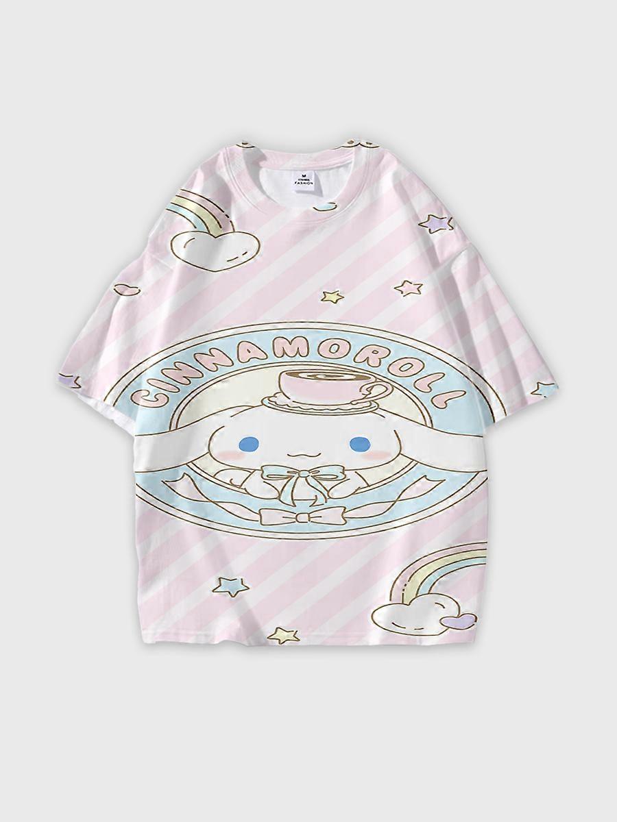 T-shirt girocollo Cartoon Pattern manica corta sciolta C2715