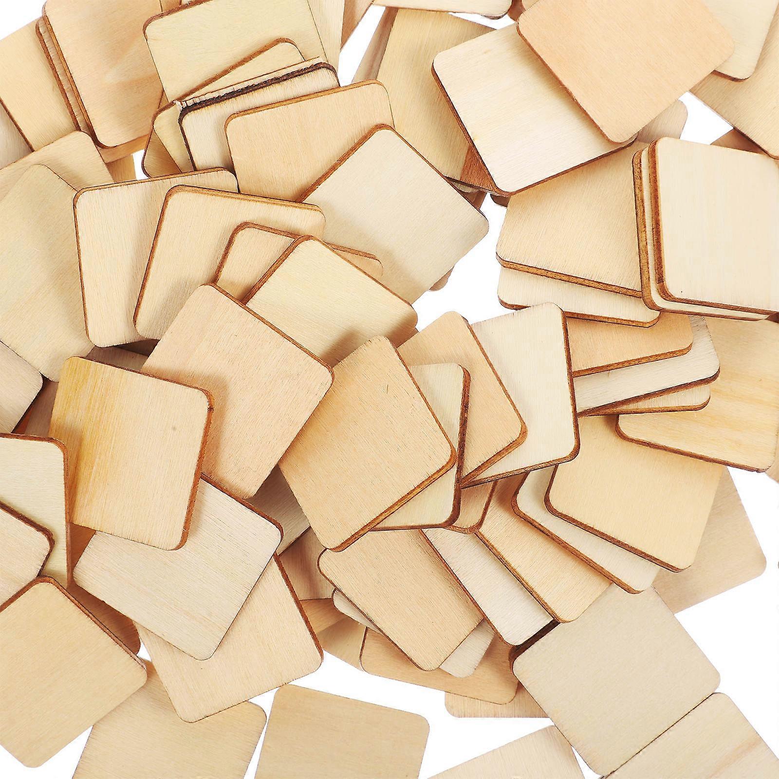 DIY Wooden Blanks for Decoration 100Pcs Natural Wood Squares Unfinished Square Blocks Perfect for