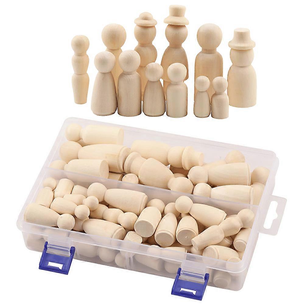 Wooden Peg Dolls 55pcs Set – Unpainted Figures for DIY Crafts, Imaginative Play, Creative Activities and Decorative Use