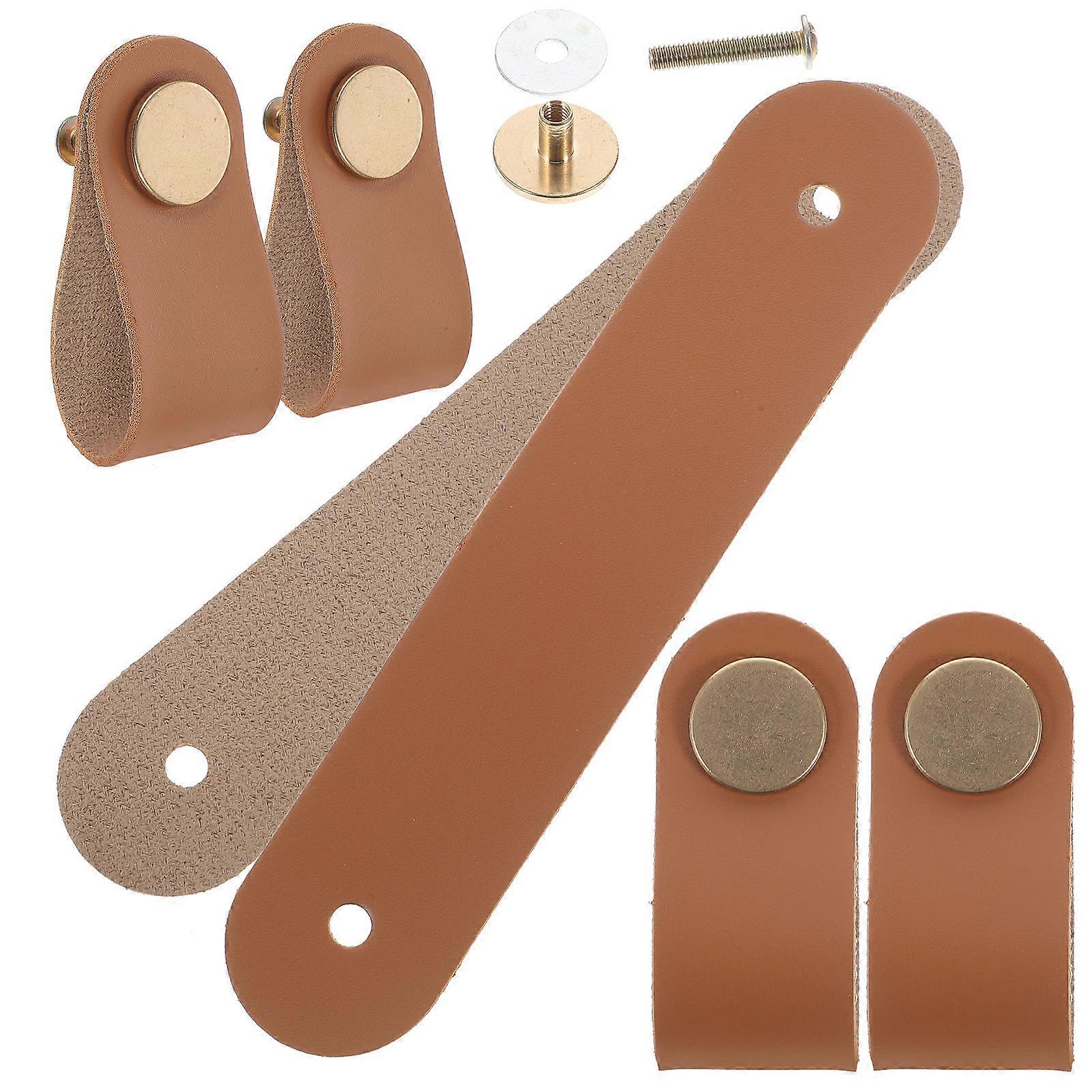 PU Cabinet Handle 6Pcs Replacement Furniture Pull Easy To Install Brown Simple Design For DIY Enthusiasts