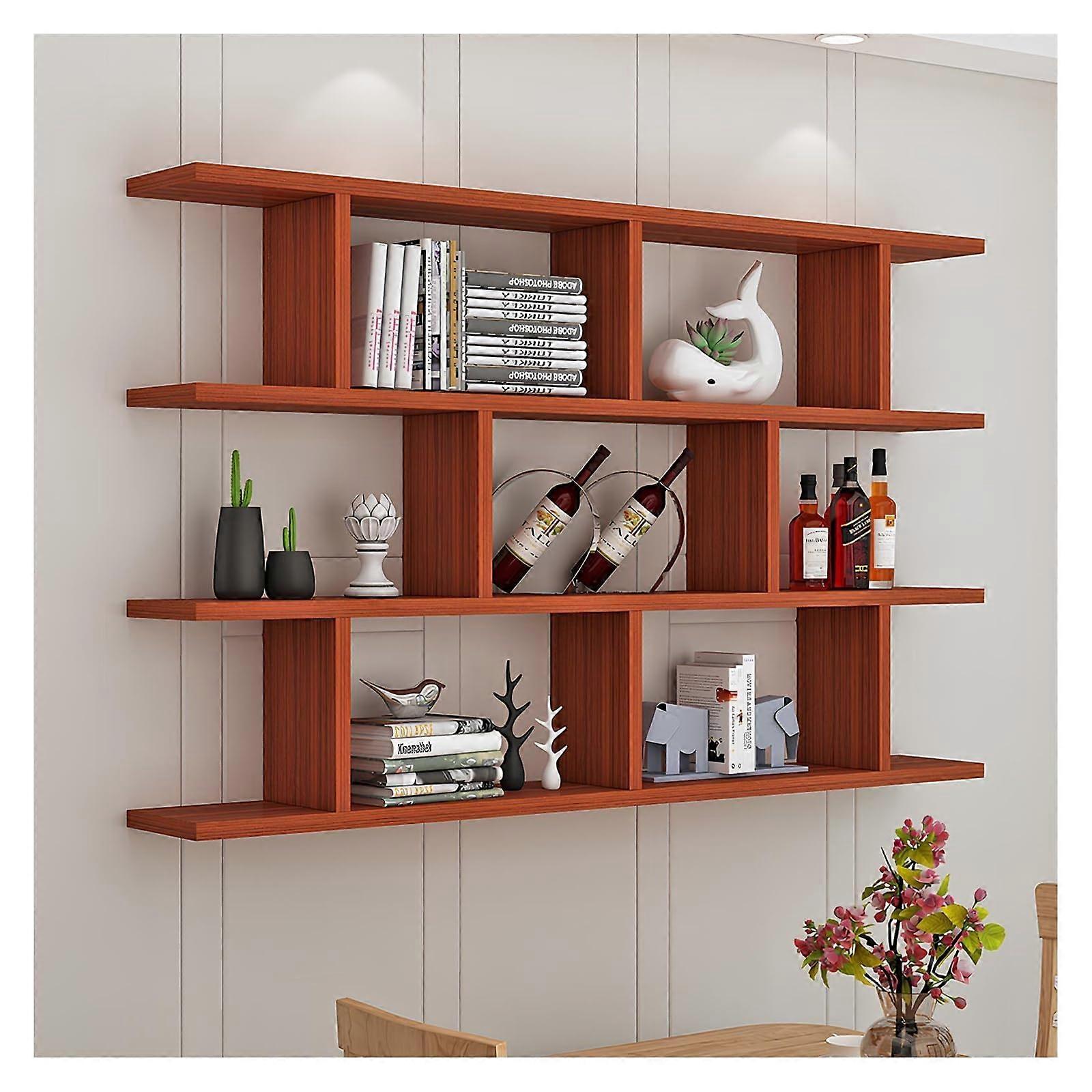 Floating shelves, spacesaving wall storage for books and decorations, ideal for home and office, 120*96.4*15cm, teak color.
