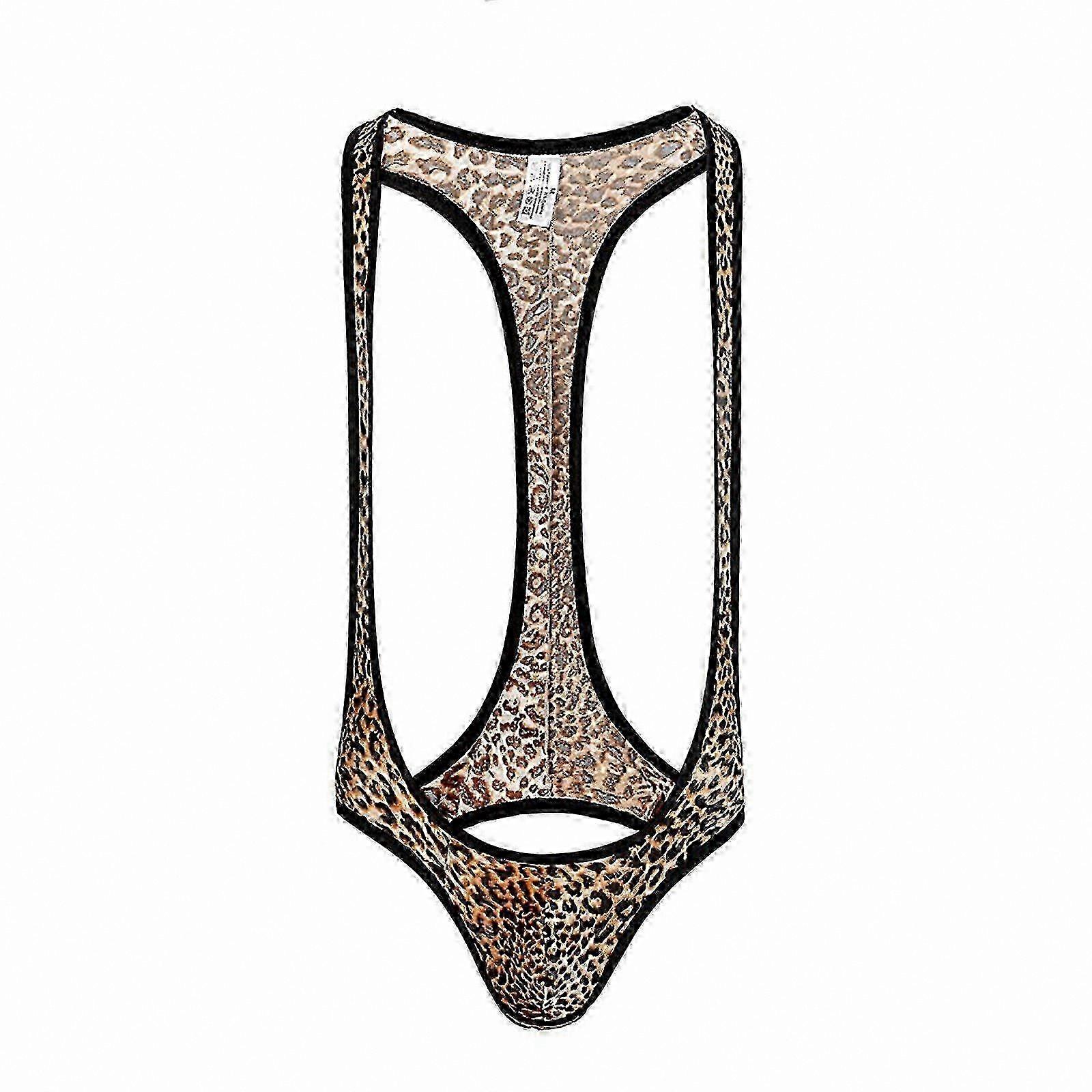 Men's Sexy Thong with Leopard Pattern and Open Back Design