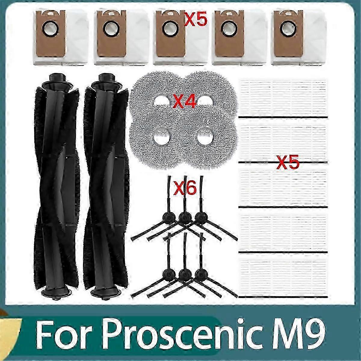22PCS Vacuum Robot Parts Kit for Proscenic M9 with Main/Side Brushes, HEPA, Mop Cloths hwy
