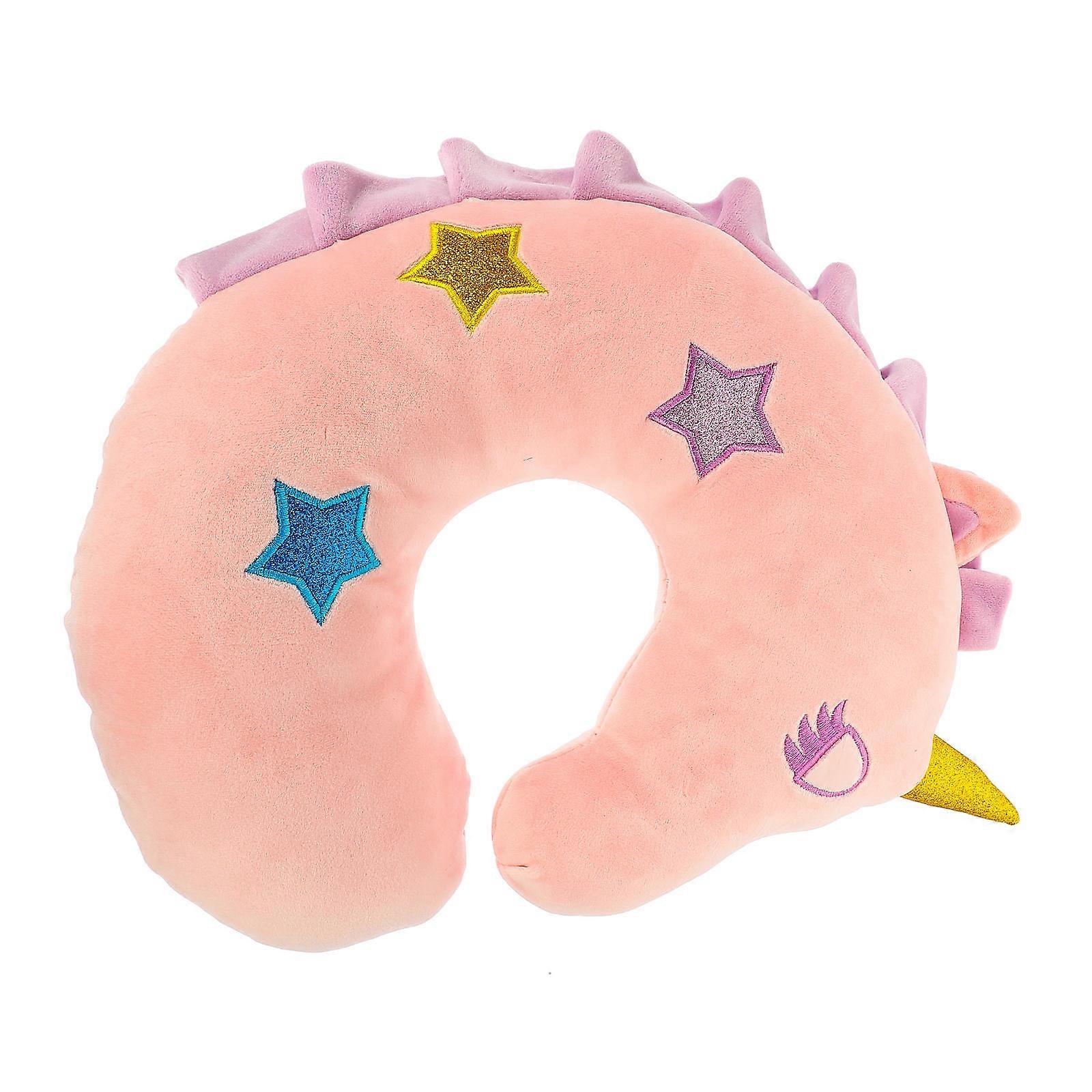 Cartoon Unicorn Neck Pillow Cute Shape Pillow For Daily Life U-Shaped Pink 35x32cm Fatigue Relief 1Set