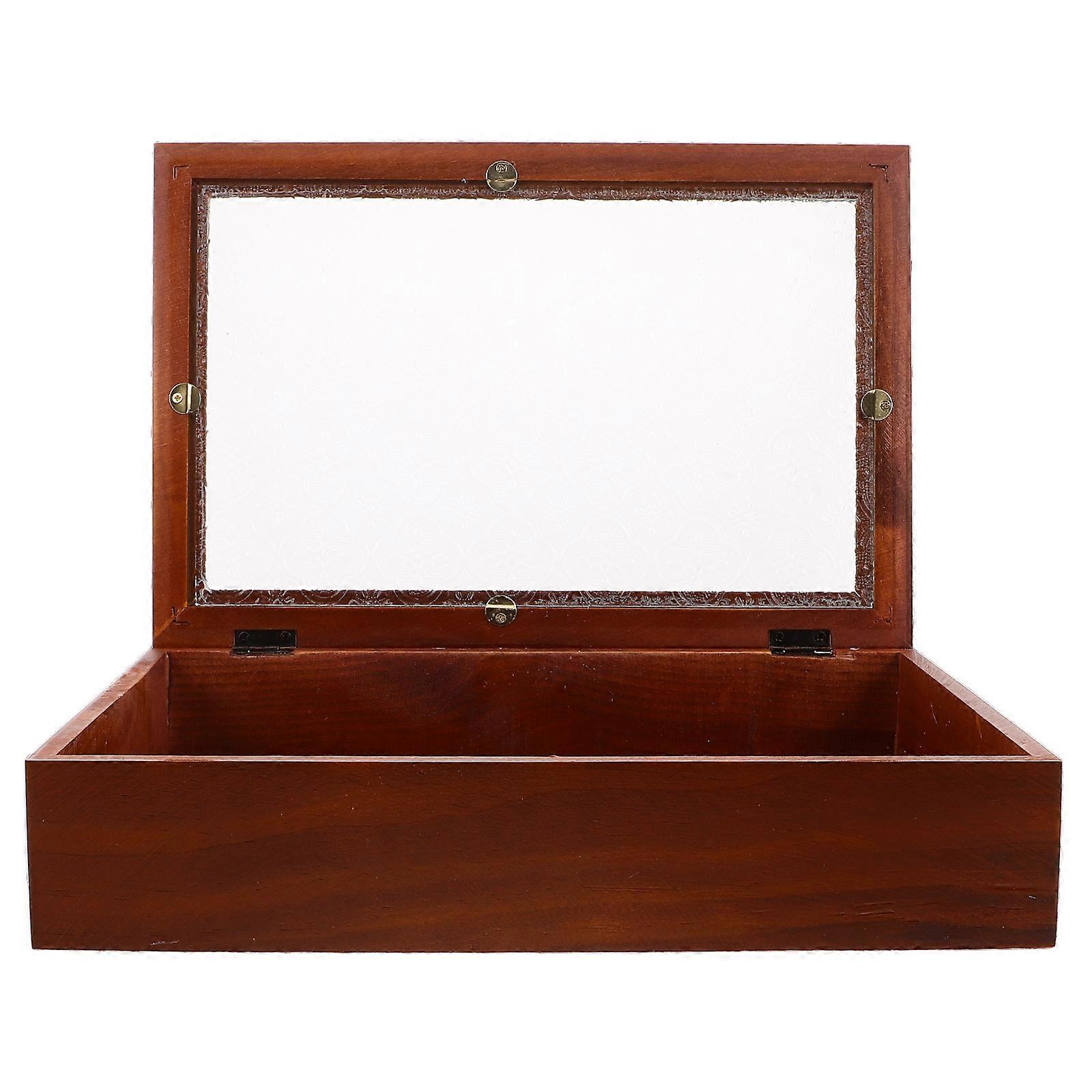 Retro Handmade Solid Wood Storage Box with Glass Lid – Multi Functional Decorative Organizer for Cosmetics, Keepsakes, Documents & Dried Fruits