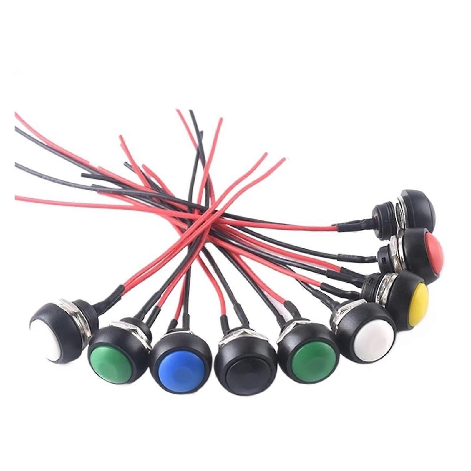 5/20/100PCS PBS33B 1A DC12V 12mm Momentary Push Button Switch Self Reset Round Switch SPST NO 2Pin with Presoldered Wire (Blue, 100PCS) 100PCS Blue