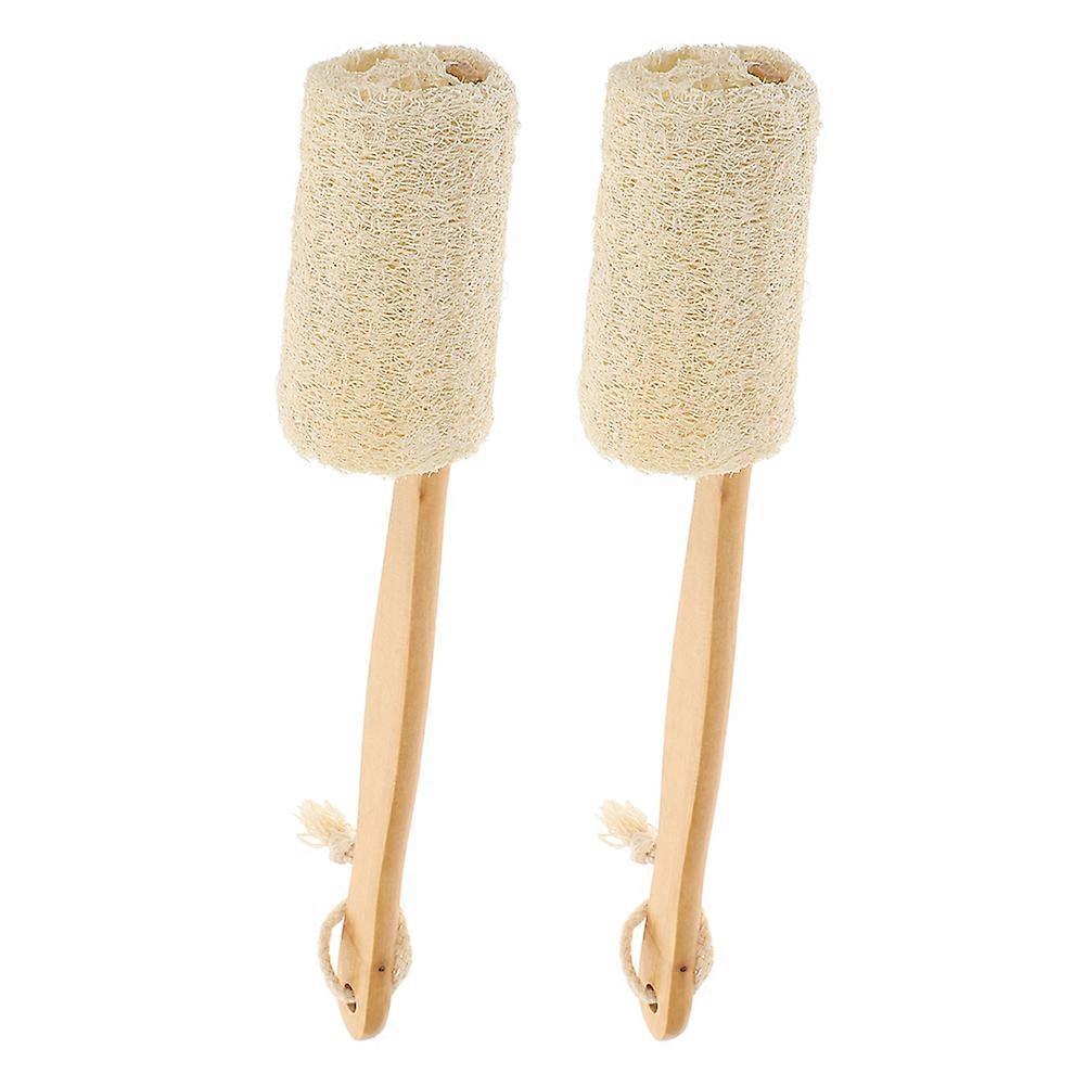 Natural Loofah Back Scrubber with Ergonomic Wood Handle for Deep Cleansing and Comfortable Massage Beige