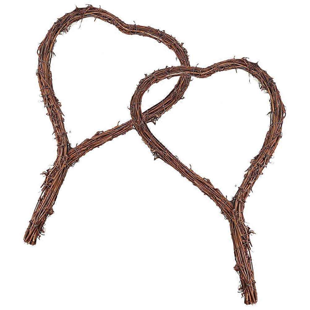 2pcs Light Brown Synthetic Rattan Wreath for Decoration Classic DIY Heart Shape Holiday Crafts