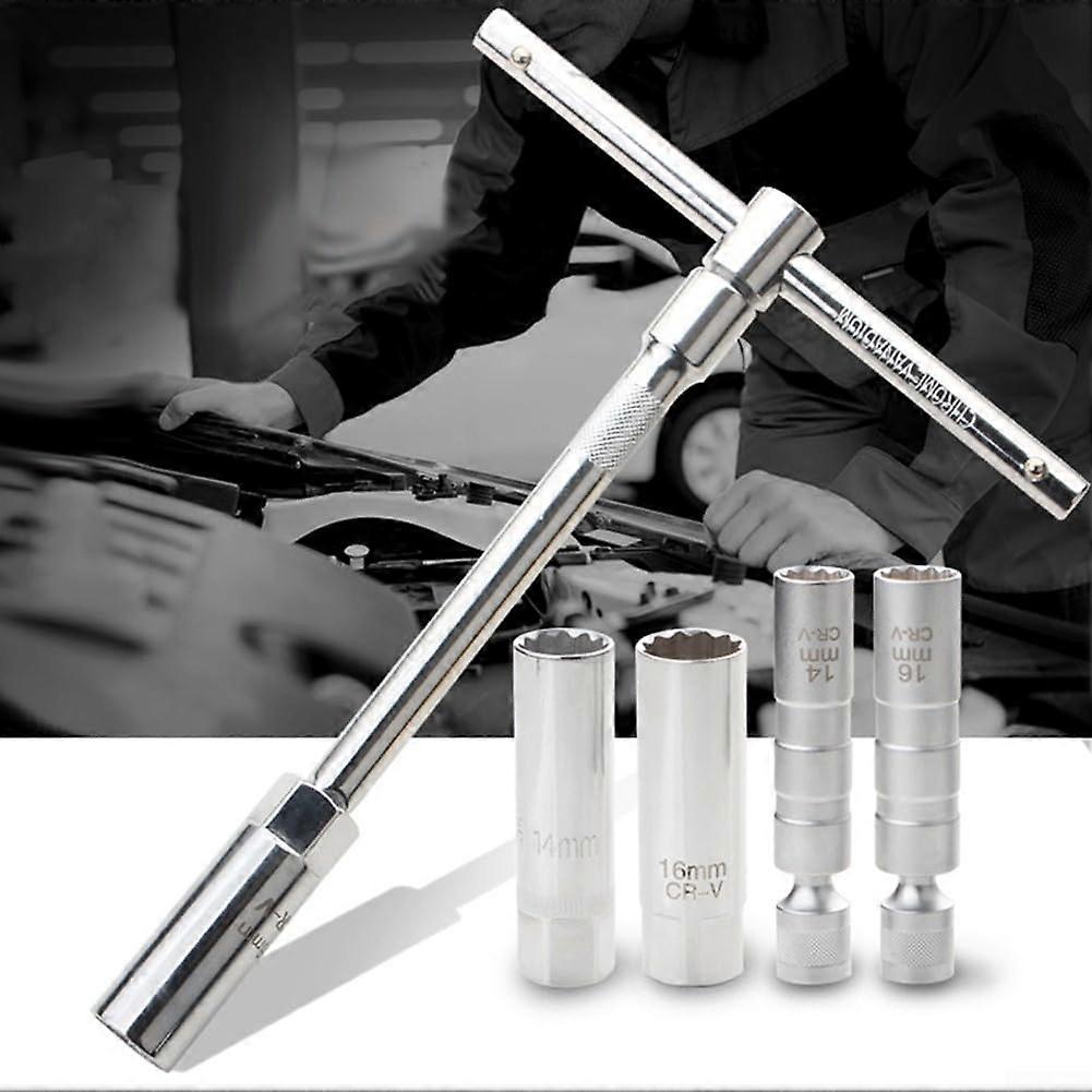 Spark Plug Socket Wrench Set, 14 mm, 16 mm, Flexible Ignition Key Set with THandle, Flexible Remover Set, for Automotive Motorcycle