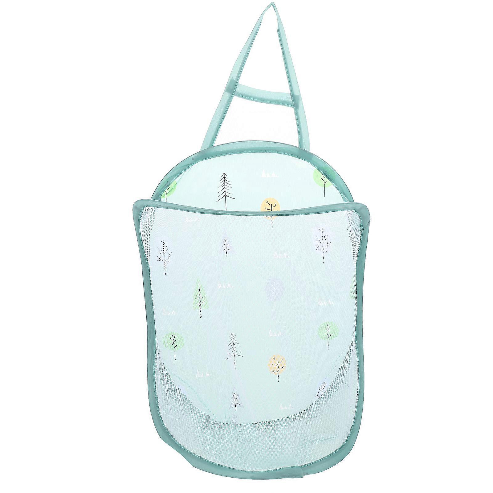 Green Nylon Foldable Laundry Basket for Home Use with Cartoon Patterns 14.5x10.5x17.5 Inches
