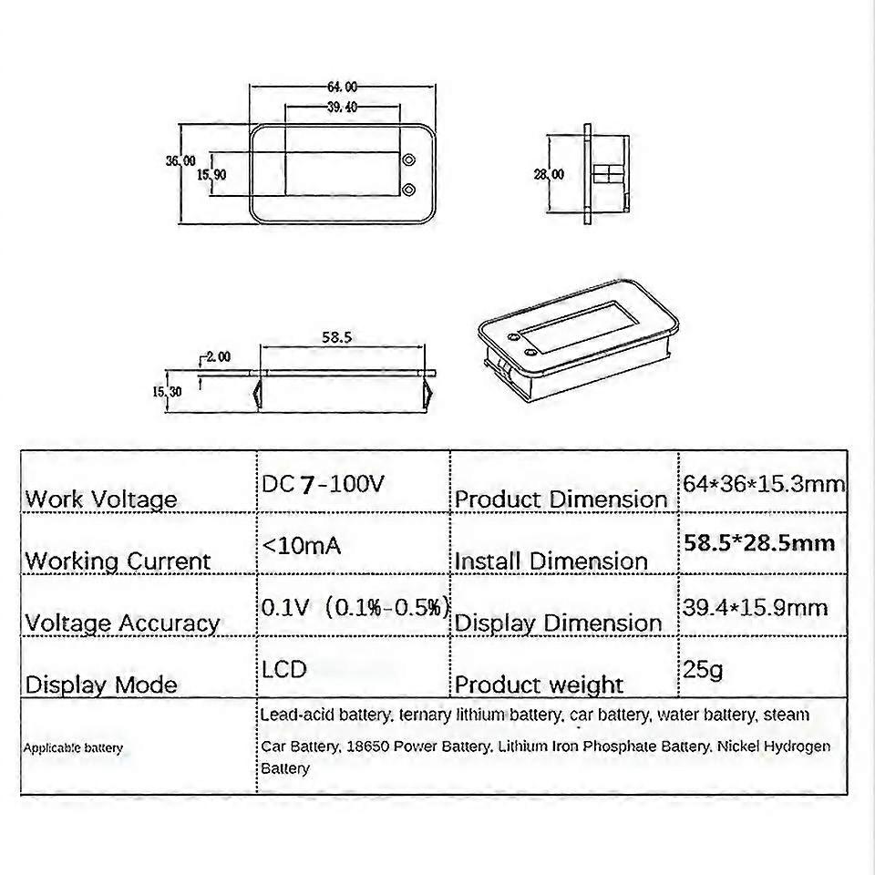 7100v Digital Battery Capacity Tester Battery Monitor Voltage Temperature Switch Meter For Car Ship