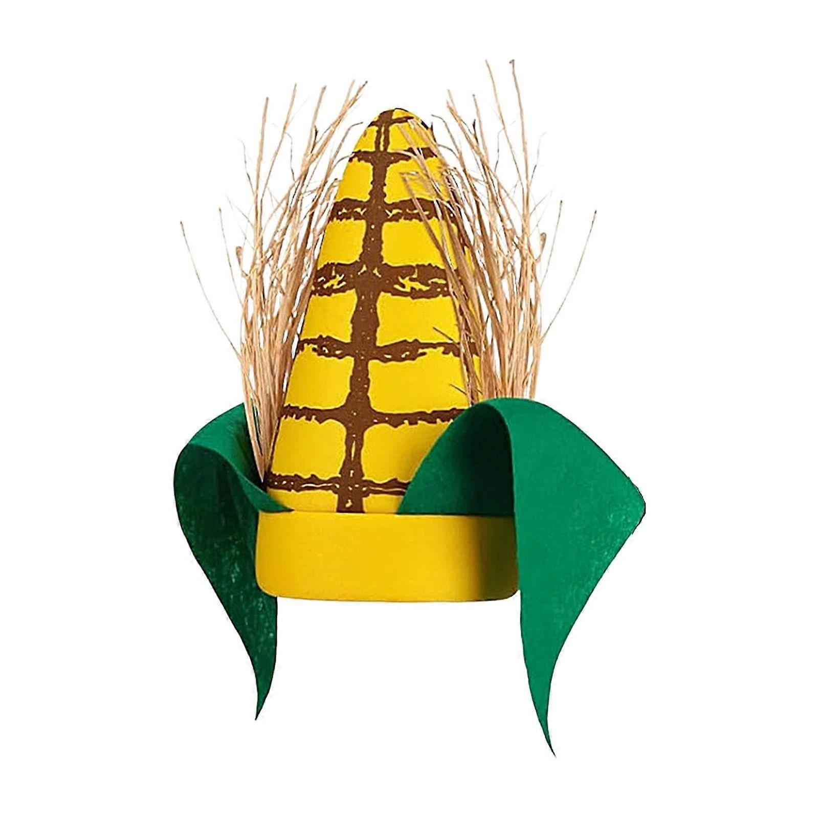 Corn Costume Hat Plush Corn Cob Hat for Adults with 11 Inch Green Leaves and Brown Sleeves Cosplay Accessory Novelty Apparel
