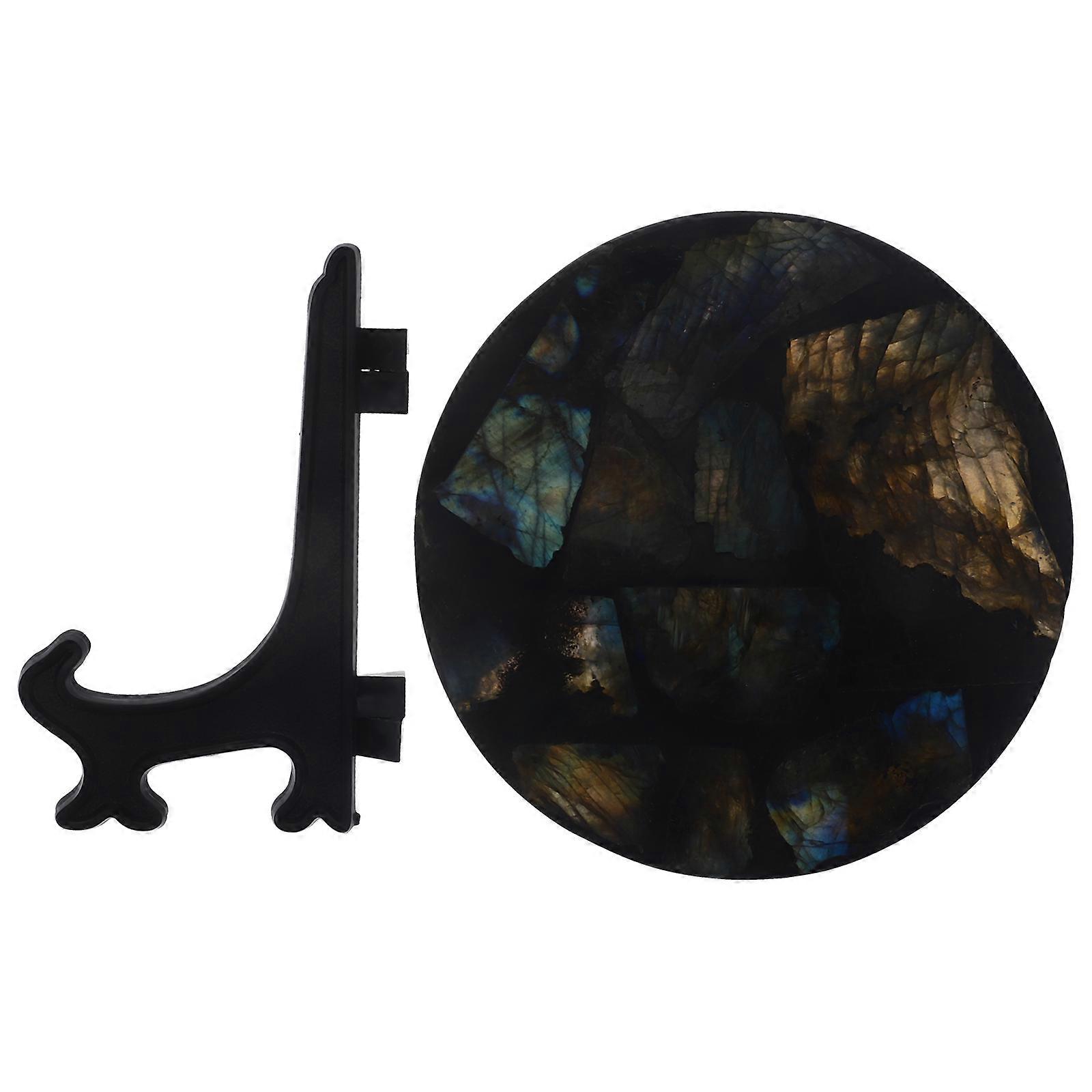 Labradorite Disc Round Plate Decorative Stone For Indoor Home Office 1 Set